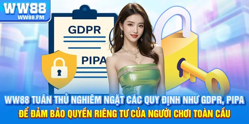 Quyền Riêng Tư WW88 3 WW88 tuân thủ nghiêm ngặt các quy định như GDPR, PIPA để đảm bảo quyền riêng tư của người chơi toàn cầu